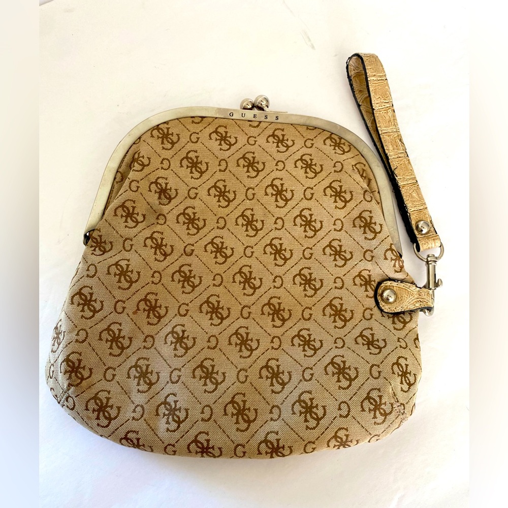 Vintage Guess Monogram Magnetic Fold Over Clutch Wristlet